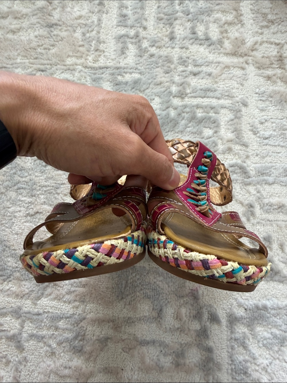 Elite Collection Women's Brown Teal Pink Wedge Sandals - Picture 5 of 8